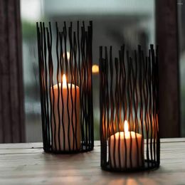 Candle Holders Metal Pillar Holder Wrought Iron Black Table Candlestick Tray Home Wedding Christmas Mantelpiece Decoration