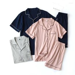 Home Clothing Summer Cotton Couple Pyjamas Suit Female Short-sleeved Shorts Men's Thin Service Pyjamas Women Pink