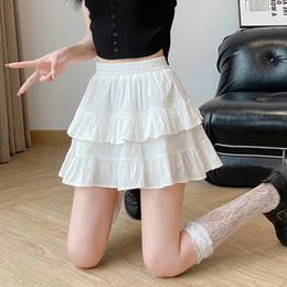 Skirts 2024 Lace Women's Woollen Pleated Short Skirt Autumn Winter American Korea Style Girl Straight A-line High Waist Mini