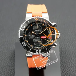 Aquis Quartz Chronograph Mens Watch Steel Case Ceramics Bezel Black White Stick Dial Orange Rubber Stopwatch Puretime Stopwatch Reloj Hombre Montre Hommes PTORS