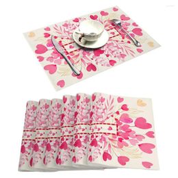 Table Mats Valentine Day Kitchen Mat Valentine's Placemat Set Romantic Heart Print Non-slip Dining Coasters Coffee For Home