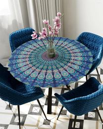 Table Cloth Round Flower Pattern Elastic Edged Cover Protector Waterproof Polyester Rectangle Fitted Tablecloth