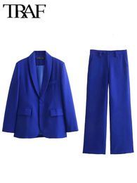 TRAF Womens Suit Long Pants Sets For Women 2 Pieces Fashion Office Solid Blazer Coat Formal Two Piece Set Outfit 240428
