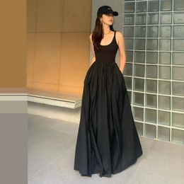 Ladies Summer Small Black Dress French Fashion Simple Sleeveless Tank Top Long Black Strap Dress Womens Long Dress 240509