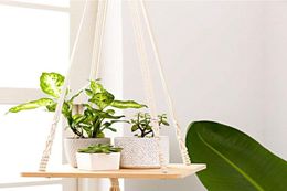 Macrame Shelf Plant Hanger Indoor Hanging Planter Basket Holder Home Decor Cotton Rope 45 Inch Y2007091295719