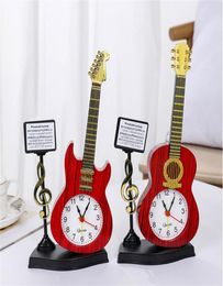 Desk Table Clocks Miniature Guitar Model Alarm Clock For Dollhouse Accessories Musical Instrument DIY Part Home Decor Gift Wood 6027355