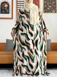 Ethnic Clothing 2024 Printed Cotton Abayas for Women Ramadan Prayer Garment Dubai Turkey Middle East Femme Robe Loose Dress Turban Joint T240510