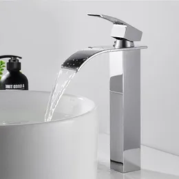 Bathroom Sink Faucets Wide Waterfall Spout Single Handle Faucet Tall Washbasin Tap For Chrome/Matte Black