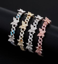 Europe and America Fashion Men Women Bracelet Gold Silver Colors CZ Butterfly Diamond Cuban Chain Bracelet Gift3607539