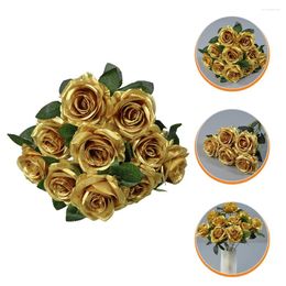 Decorative Flowers Rose Gold Flower Decorations Artificial For Floral Garland Roses Fake Silk Bouquet Dining Table Centerpiece Vases