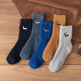 Men's Socks 1 Pairs Dachshund Dog Thicken Winter Warm Fluffy Mid Men Soft Coral Velvet Indoor Floor Towel Breathable