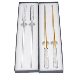 Chopsticks A Pair Stainless Steel With Box Tableware Reusable Luxury Dinnerware Bling Diamond Kitchen Utensils Gift