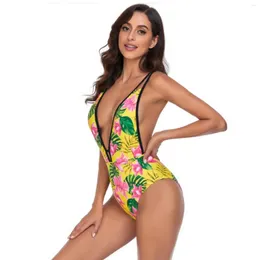 Women's Swimwear Sexy Bikini Swimsuit Summer Fashion Print Deep V Backless High Waisted Bottoms