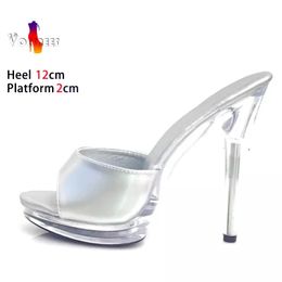 Silver Modern Slippers For Women 2024 Summer New 12CM Sandals Sexy Thin High Heels CRYSTAL Outside Woman Party Shoes Size 43