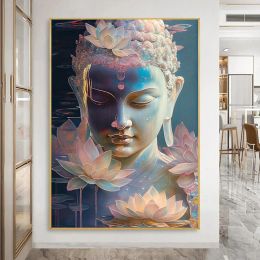 Buddha Statue Poster Print Living Room Home Decor Abstract Gautama Buddha and Flowers Canvas Painting Wall Art
