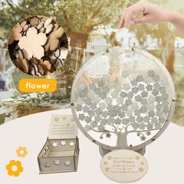 Party Supplies Wooden Wishes Message Box With 60/80 Flowers Wedding Sign Guest Book DIY Souvenirs Ornaments Reception Decor