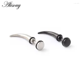 Stud Earrings Unique Silver Color Black Stainless Steel Horn Cone Spike Tip Women Men Ear 2pcs