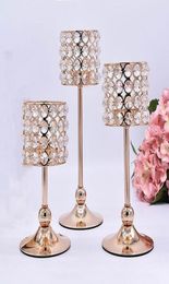 3pcs Silver Gold Plated Candlestick Crystal Candelabra Centrepiece Wedding Decoration Candle Holder Romantic Centre Table Candlest4786746