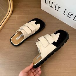 2024 Half Slippers Women's Summer 2024 Color Block Velcro Ugly And Cute Korean Edition Baotou Slippers New Lazy Outsiders