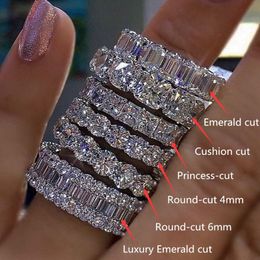 Eternity 925 Sterling Silver Engagement Wedding Band Rings for Women Bridal Princess Cut Diamond Promise Party Jewellery Gift Wholesale