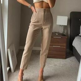 TRAF Fashion Office Wear High waist Pants for Women Formal Pants Office outfits Pencil Trousers Black Pink White Ladies Pants 240423