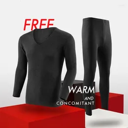 Men's Thermal Underwear Winter Velvet Self-heating Seamless Long-sleeved V-neck T-shirt Pants 2 Pieces Set Warm Suits Long Johns