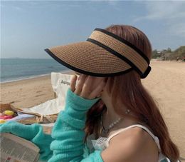 Wide Brim Hats 2021 Handmade Raffia Straw Hat Sun Visor Sunscreen Lady Beach Caps Vacation Protection UV Stab Fashion Ins For Wome4059838