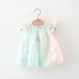 Girl Dresses (0-3 Years Old) Baby Dress Summer Love Mesh Princess For Kids Cute Colourful Pearl Yarn Birthday Party