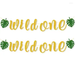 Party Decoration ONE Banner With Tropical Palm Leaves 1st Birthday High Chair Garland For Jungle Safari Wild Supplies