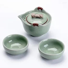 Teaware Sets Gaiwan Travel Tea Set Teapot Teacups The Ru Kiln Quick-Pass Cup 1 Pot 2 Cups Outdoor Ceramic