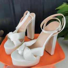 Sandals 2024 Handmade Women Platform Satin Block Heels Open Toe Pretty White Wedding Cosplay Shoes Size 35 47 52