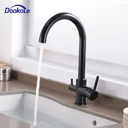 Kitchen Faucets DOOKOLE Tri Flow Water Filtration Faucet 3 Way Philtre Taps Matte Black