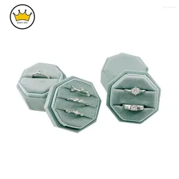 Jewellery Pouches Velvet Box Octagonal Ring Holder Double Wedding Case With Detachable Lid Organiser Storage