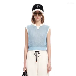 Women's Knits IOO 2024 Spring And Summer Hollow Collision Colour Circle Yarn Short Knitted Undershirt Top High Quality