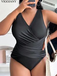 Women's Swimwear VigoJany 2024 Solid Strapped Plus Size Women Cross Push Up Large One Piece Swimsuit Backless Beach Chubby Bathing Suit