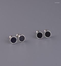 Stud Earrings Real Silver Black Round Fashion Stood Earring For Man Woman Unisex S925 Sterling Simple Jewerly Gift9051363