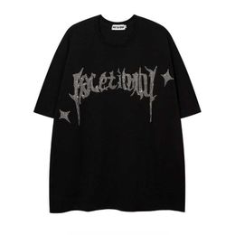 Men's T-Shirts Hip Hop Selling Diamond Letter Oversize Ts Mens 2023 Y2K T-shirts New Harajuku Fashion Loose Shirt Strt Clothes Womens Top T240510