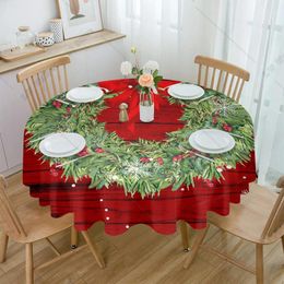 Table Cloth Christmas Pine Needle Wreath Wood Grain Round Tablecloth Wedding El Cover Holiday Dining Waterproof