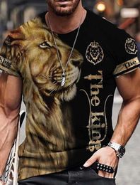 Men's T-Shirts 2023 New Mens Gender-Neutral T-Shirt 3D Printed Lion Round Neck Casual Short Slve Top Strt Wea Menst-Shirtoversizedt-Shirt T240506