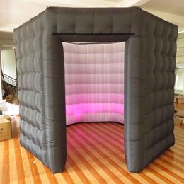 wholesale 5x5x3mH (16.5x16.5x10ft) Free ship LED lighting Black octagon inflatable photo booth tent enclosure photobooth for rental with 1 door