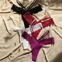 Women's Panties Waist Bikini Thong Underpants For Women Cotton Crotch Cross Strap Lace Female Lingerie Traceless