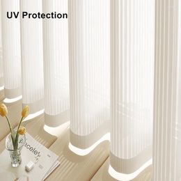 Curtain Brilliant Striped White Semi Sheer Curtains Filtering Dazzling Sunlight Thin Voile Drapery Panel Drapes For Office Cafe Room