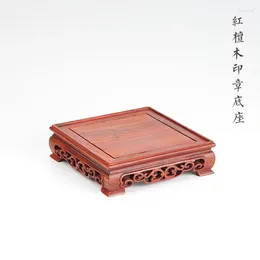 Decorative Plates Red Wood Bonsai Disply Square Pedestal Vase Artical Statue Luxury Seal Collection Base Classical Design