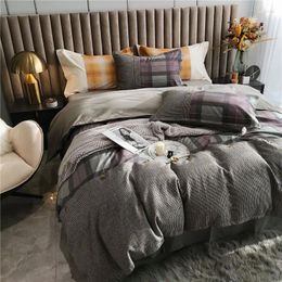 Bedding Sets 4Pcs Mirco Fiber And Thickening Double Bed Quilts For Winter Cotton Plaid Duvet Cover Linen Euro