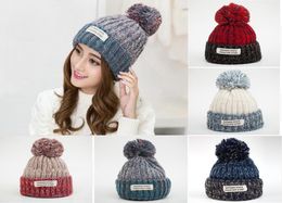 Women Knitted Soft Ball Cap Girls Winter Fur Pom Bobble Hat Outdoor Warm Crochet Ski Cap Fashion Beanie Party Hat DDA7252034121