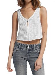 Women's Knits Women S Sleeveless V-Neck Button Down Crochet Vest - Stylish Hollow Out Ribbed Knit Tank Top For Teens And Streetwear Fashion