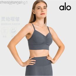 Desginer Als Yoga Tanks New Sports Sexy Thin Shoulder Strap Back Breathable Pleated Bra Nude Fitness Suit