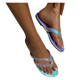 Slippers Women's Sandals Flip Flops Ladies Crystal Beach Sliders Casual Shoes Wear Fashionable Flat Outside In Summer