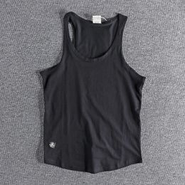 Summer American Retro Sleeveless O-Neck Solid T-shirt Mens Fashion 100% Cotton Washed Casual Sports Tank Top 240511