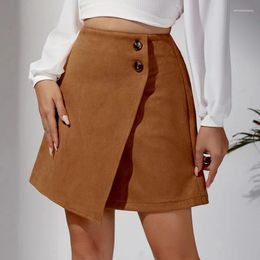 Skirts Autumn Winter Suede For Women High Waist Short Irregular Skirt Female Brown Solid A-line Button Mini Harajuku Faldas
